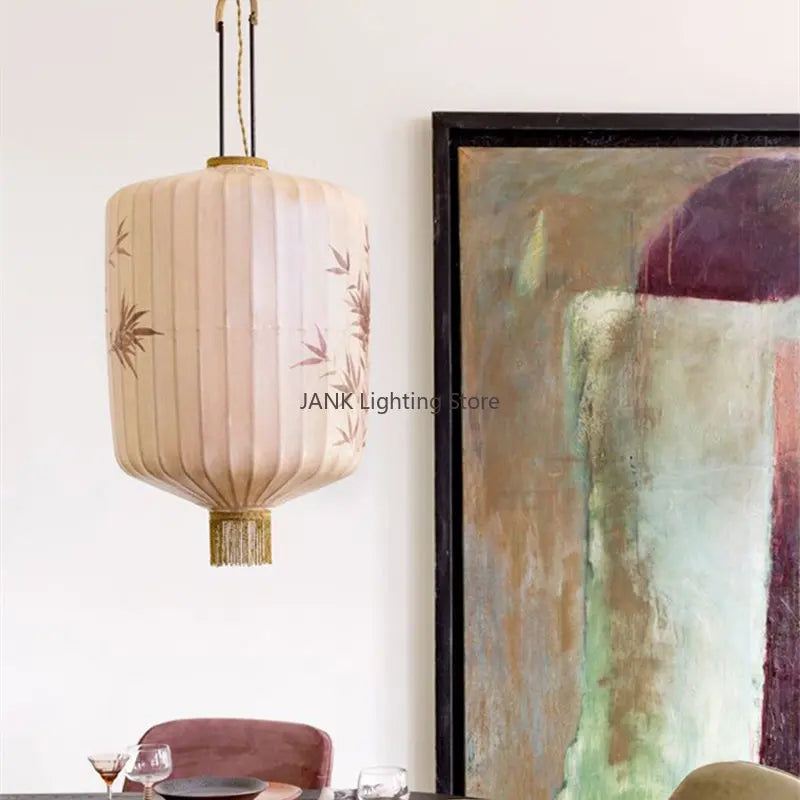 DecorBites™ Bamboo Leaf Pattern Lantern Pendent Lamp - Hand-painted Japanese Style Room Decor