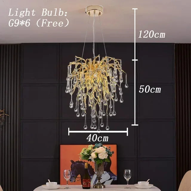 DecorBites™ Crystal LED Living Room Chandelier, Modern Luxury Water Drop Pendant Lamp