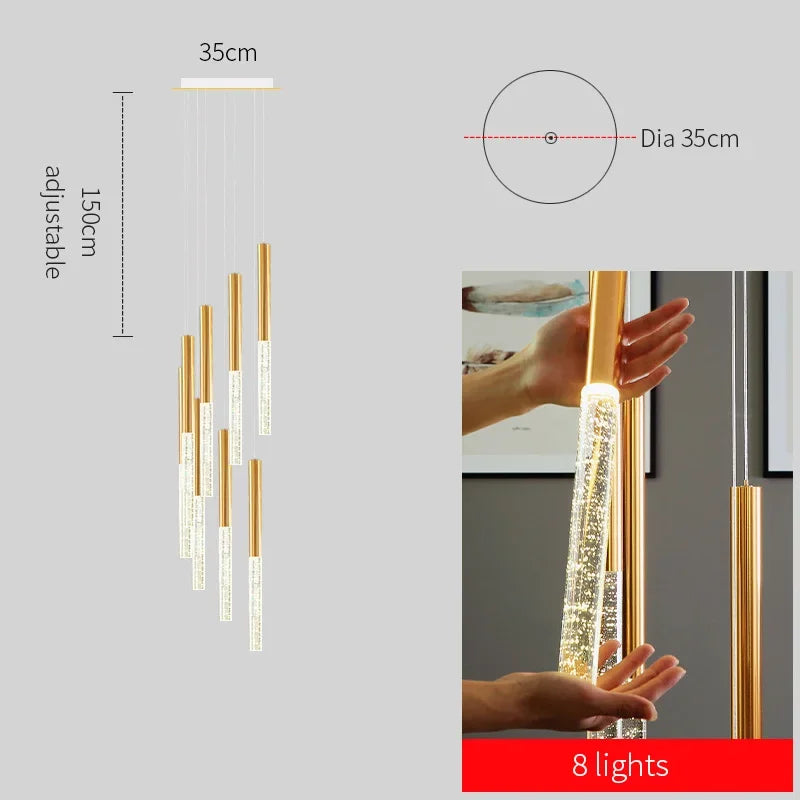 DecorBites™ Crystal Gold Chandelier for Living Room Staircase Kitchen - Modern Nordic Design