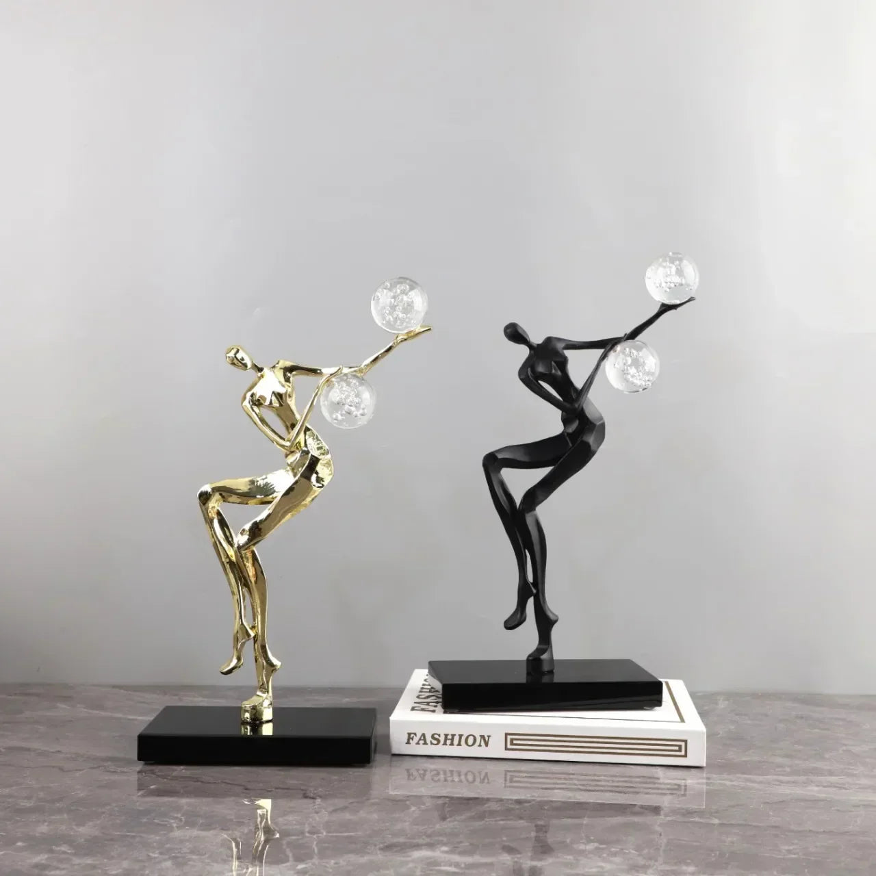 DecorBites™ Golden Man Dancing Crystal Ball Acrobatic Sculpture Figure for Home Decor