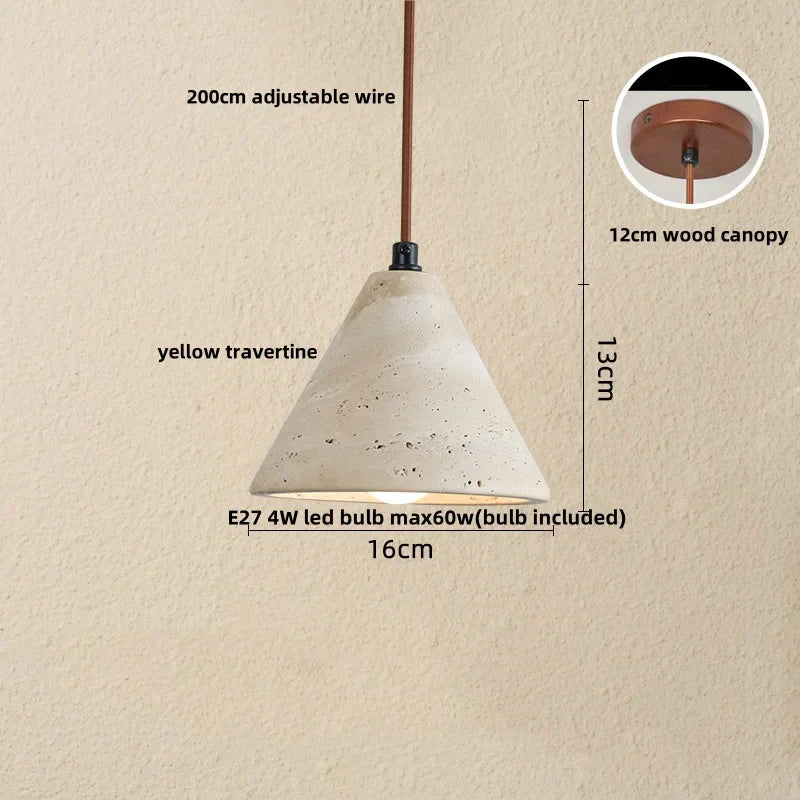 DecorBites™ LED Pendant Lamp Yellow Travertine Japanese Style Adjustable Hanging Lights