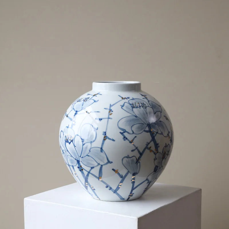 DecorBites™ Blue and White Porcelain Ceramic Vase for Stylish Home Decor