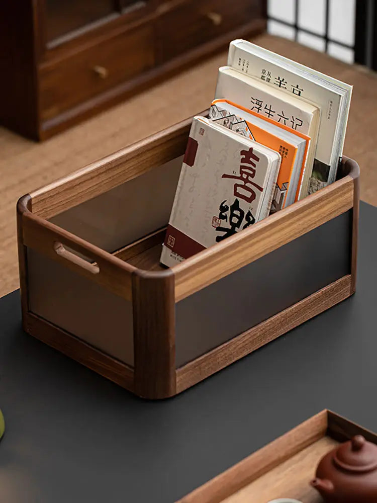 DecorBites™ Black Walnut Wood Desktop Organizer Box - Multi-functional Office & Makeup Case