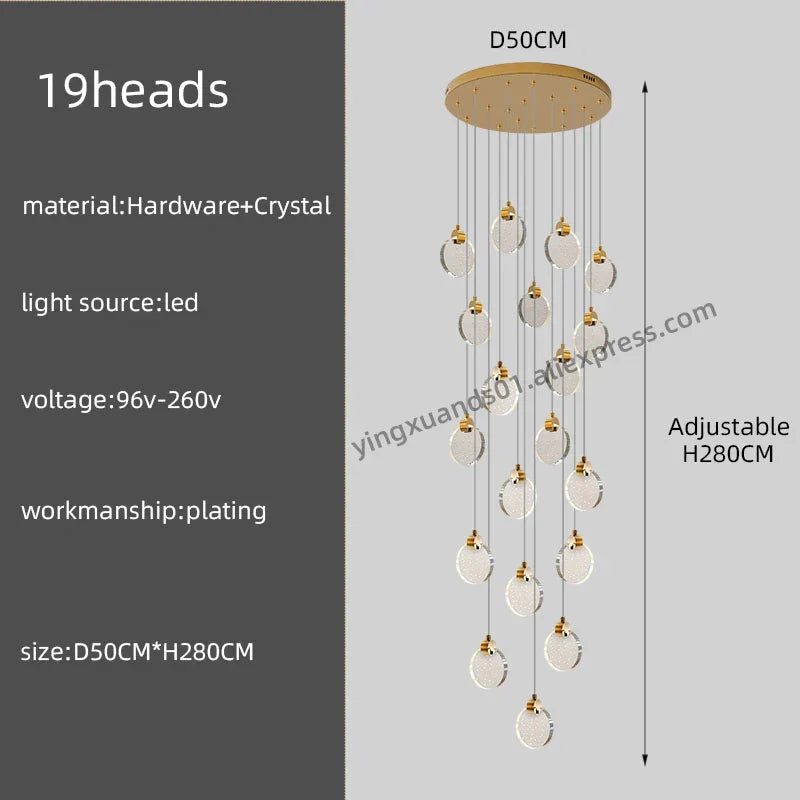 DecorBites™ Crystal Chandelier Pendant Light for Luxury Staircase
