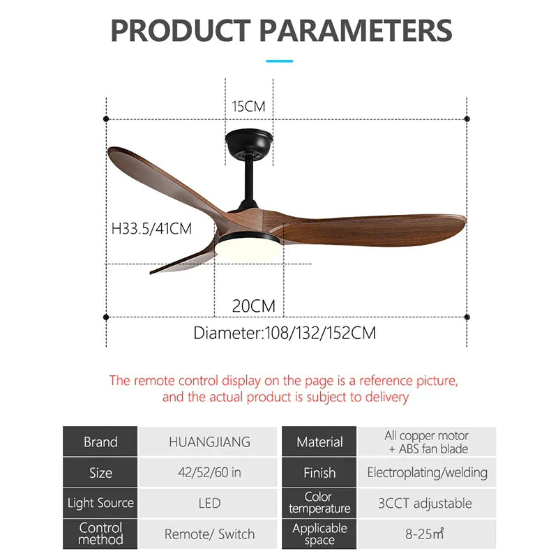 DecorBites™ 60Inch Ceiling Fan with Remote Control, LED Light - 3 Blade DC 30W Copper Motor