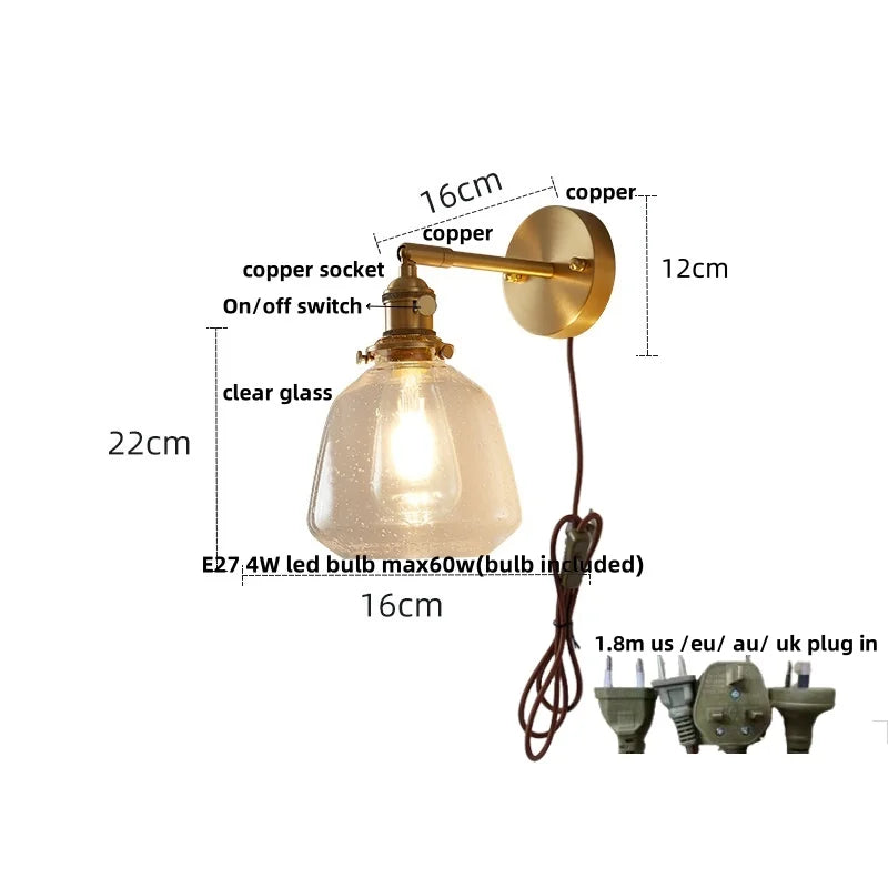 DecorBites™ Glass Copper Wall Lights Up Down Rotate Study Cafe, Nordic Modern Bedside Lamp