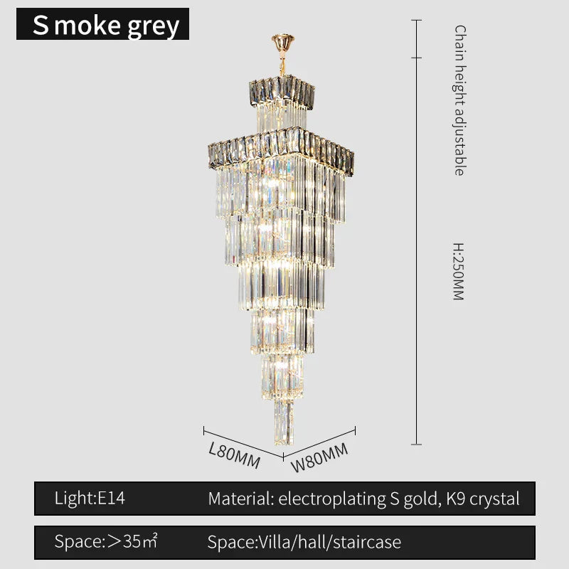 DecorBites™ Crystal Chandelier: Luxury Spiral Staircase Pendant Light for Duplex Hollow Loft