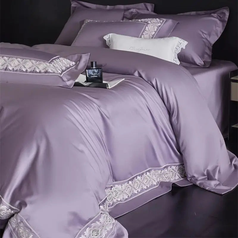 DecorBites™ 1200TC Egyptian Cotton Lace Embroidery Bedding Set: 1 Duvet, 1 Sheet, 2 Pillowcases