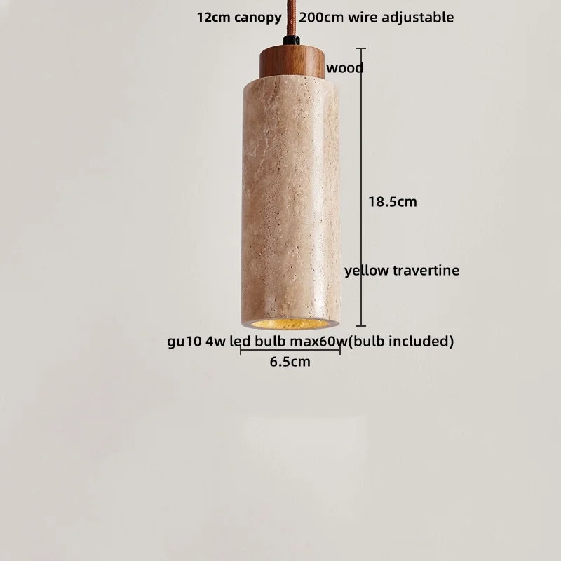 DecorBites™ LED Pendant Light: Modern Nordic Wood Canopy Yellow Travertine Luminaire