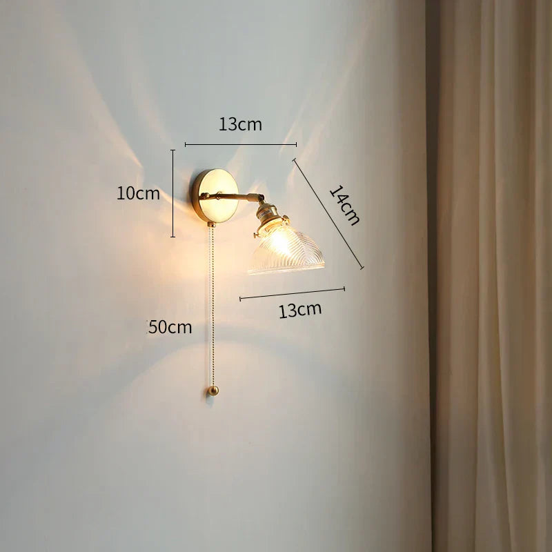 DecorBites™ Glass Shade LED Wall Light with Pull Chain Switch - Plug-In Bedroom Lamp