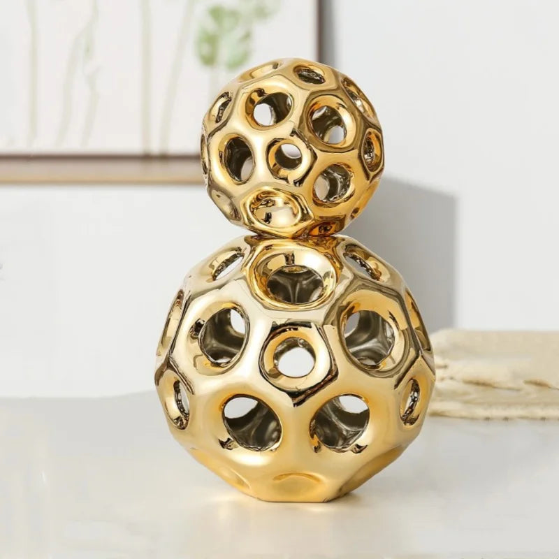 DecorBites™ Geometric Golden Hollow Abstract Sphere Sculpture Decor for Home