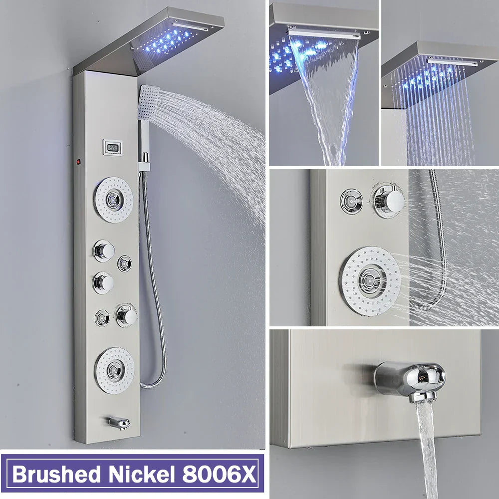 DecorBites™ Black LED Shower Column with Massage Jets and Waterfall Mixer Tap