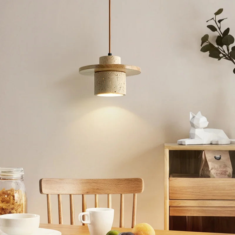 DecorBites™ LED Pendant Lamp Yellow Travertine Wood Nordic Minimalism Hanging Light