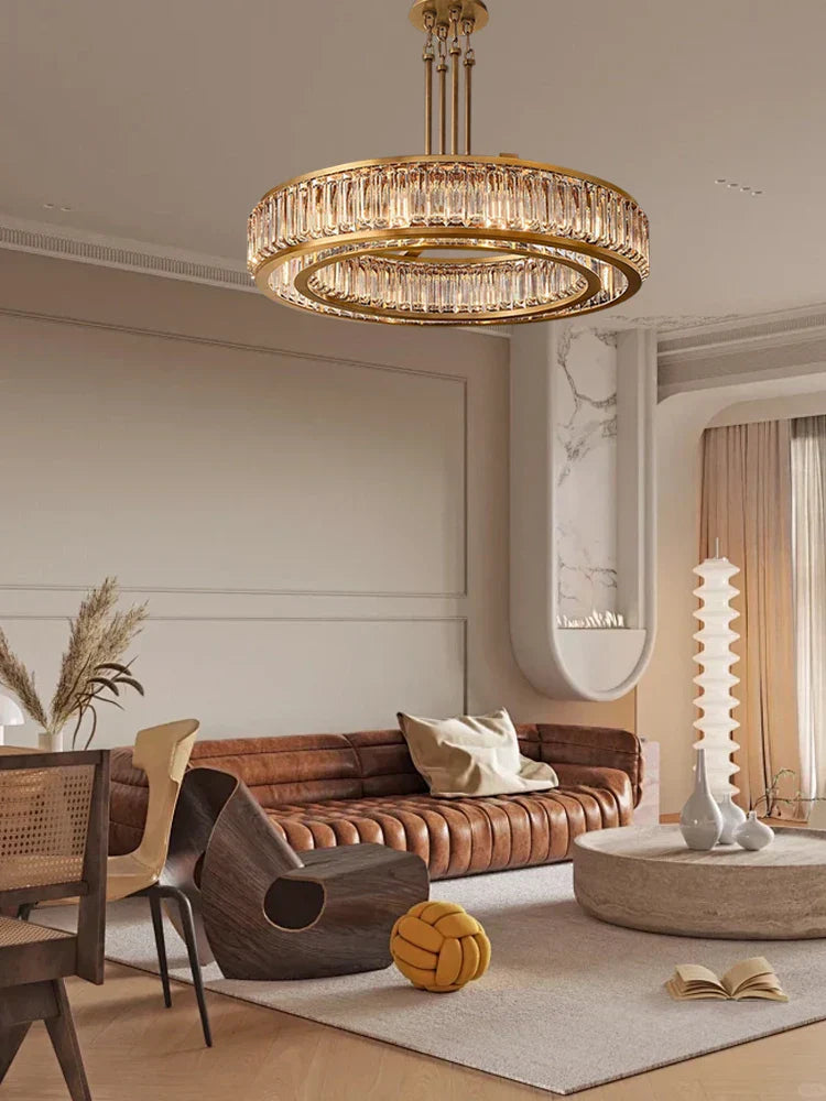 DecorBites™ Gold Crystal Ceiling Chandelier LED Light Fixture for Luxury Home Decor