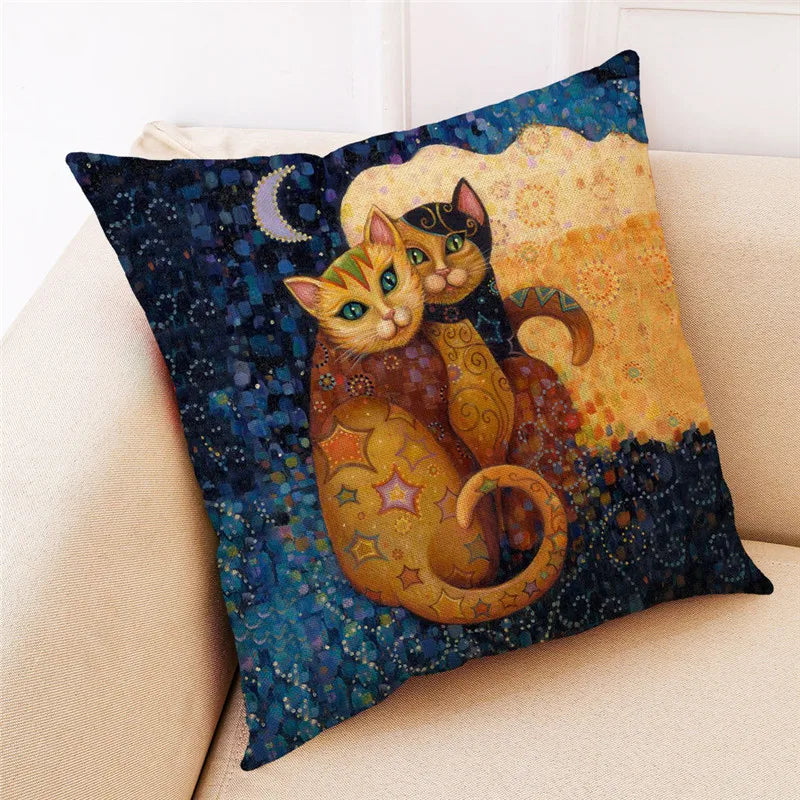 DecorBites™ Cat Design Linen Pillowcase 45x45cm for Home Decor and Cushion Covers