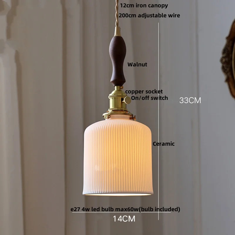 DecorBites™ Ceramic LED Pendant Light Fixture with Adjustable Wire, Brass Knob Switch