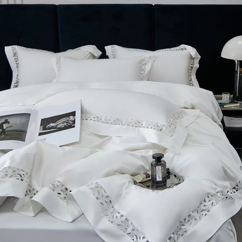 DecorBites™ 1200TC Egyptian Cotton Bedding Set with Hollow Lace Broad Side