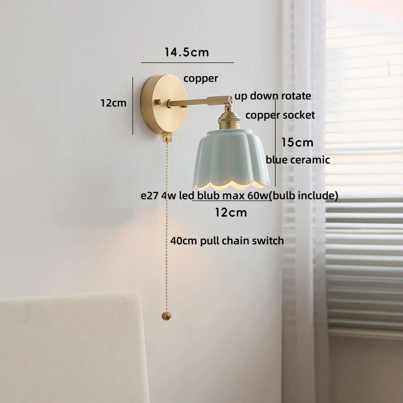 DecorBites™ Copper Wall Light Fixture Bedroom Bedside Sconce White Ceramic Lamp