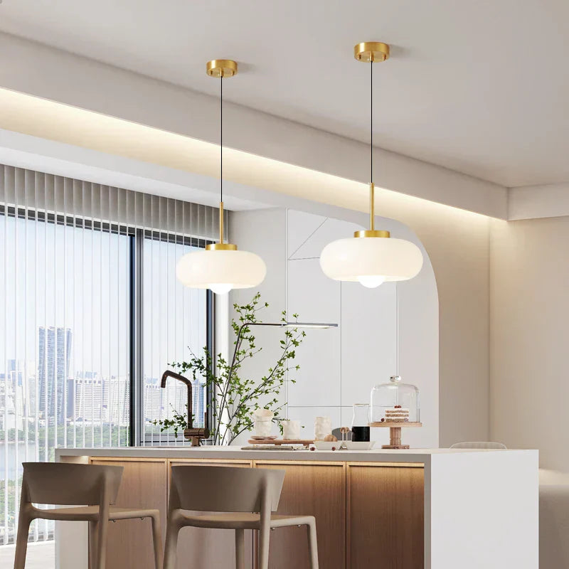 DecorBites™ Copper Bauhaus LED Pendant Light - Orange Glass Fixture for Home Indoor Lighting
