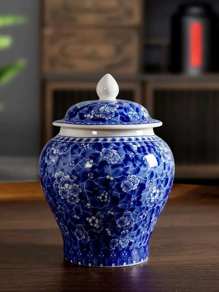 DecorBites™ Blue White Porcelain Tea Pot Canister for Sealed Storage Organization