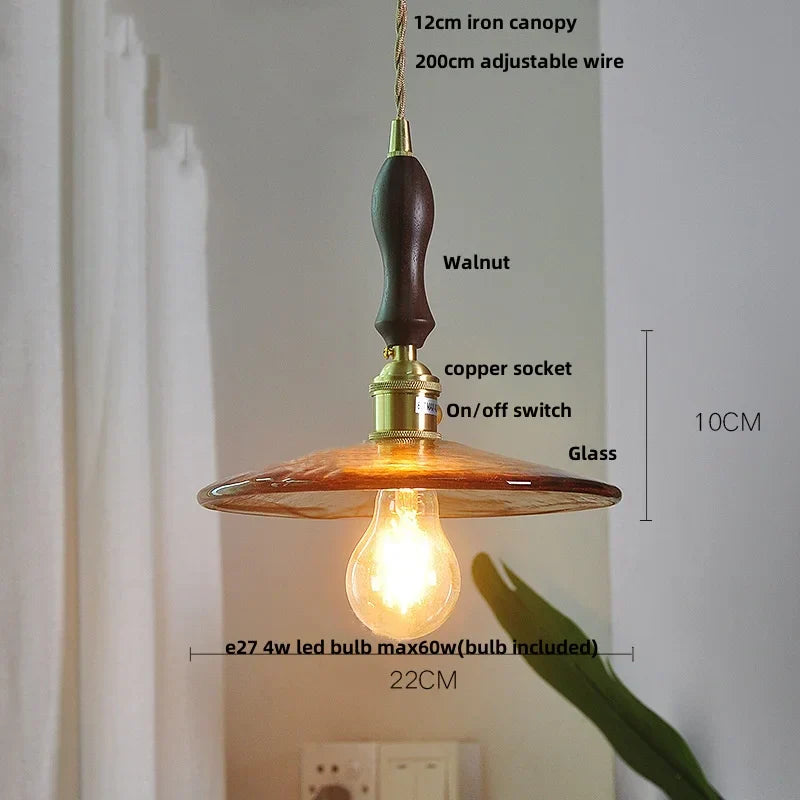 DecorBites™ Amber Glass Pendant Light Fixture with Copper Knob Switch