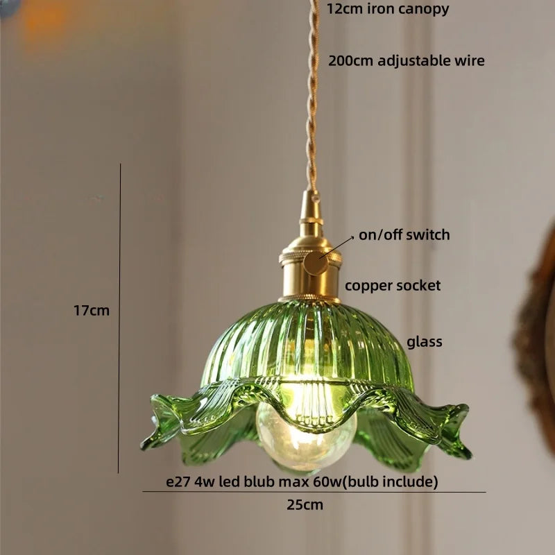 DecorBites™ LED Pendant Light Fixture with Copper Socket & Green Glass, Modern Nordic Lamp