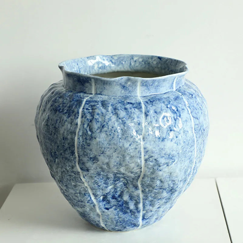 DecorBites™ Blue Ceramic Vase Hydroponic Terrarium Flowerpot Decoration Home Flower Vase