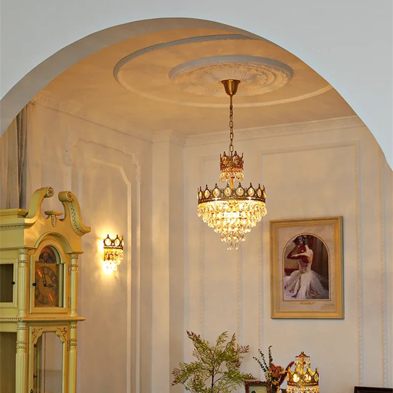 DecorBites™ Crown Crystal Chandelier LED Pendant Light for Living Bedroom