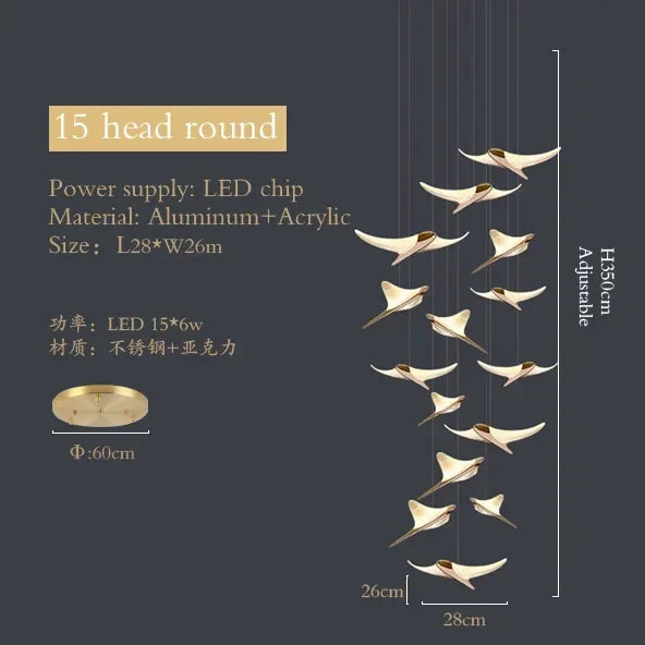 DecorBites™ Dolphin Pendant Chandelier: Luxe Staircase & Lobby Décor for Hotel, Mall & Home