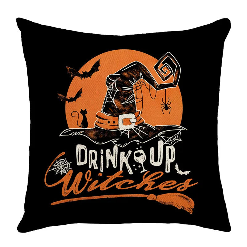 DecorBites™ Halloween Pumpkin Linen Cushion Cover Set for Home Sofa Bedroom Decor