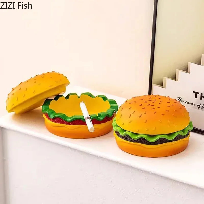 DecorBites™ Cartoon Burger Ashtray: Fun Resin Smoking Accessory for Office Table & Gifts