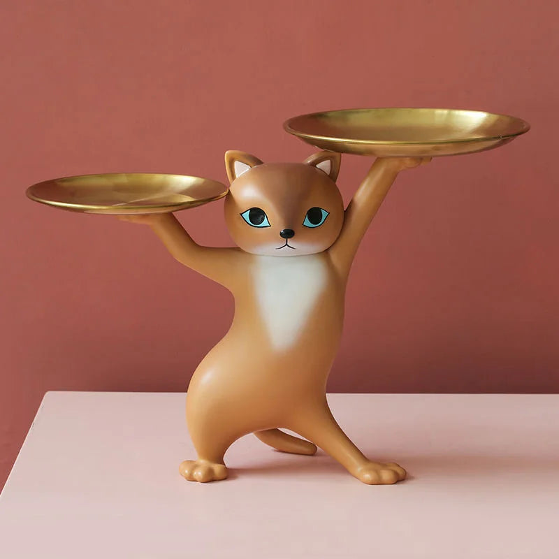 DecorBites™ Cat Tray Sculpture Home Decor Statues Office Table Desk Accessorie Storage
