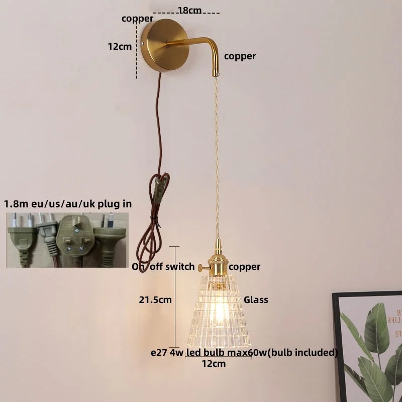 DecorBites™ Clear Glass LED Wall Lamp Pull Chain Switch Modern Luxury Home Decor