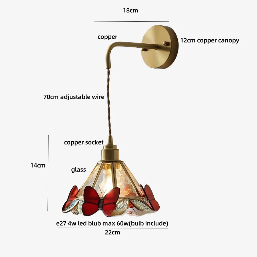 DecorBites™ Butterfly Glass Wall Light Fixture LED Wire Adjustable Lamp