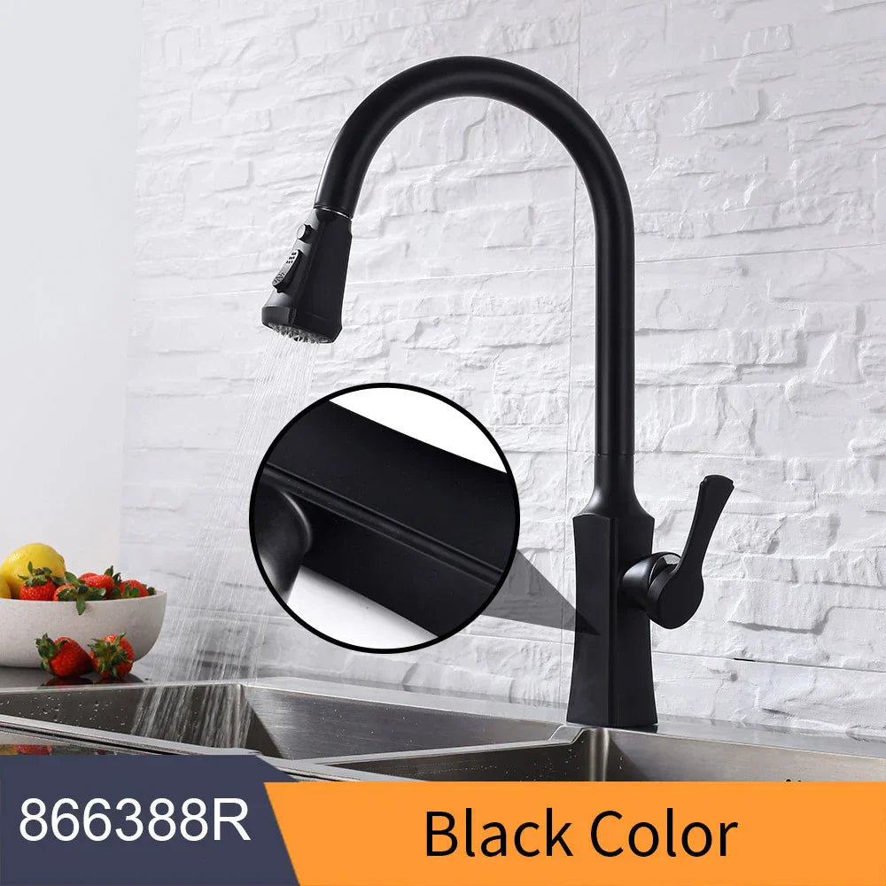 DecorBites™ Black Single Handle Pull Out Kitchen Faucet Swivel 360 Degree Water Mixer Tap