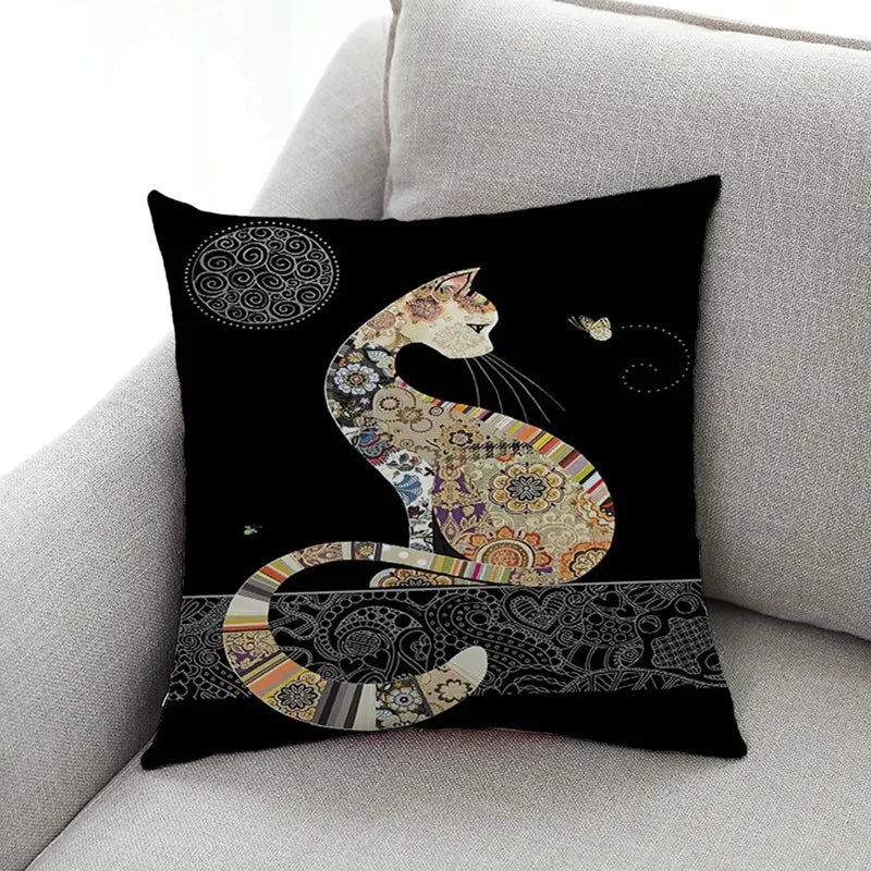 DecorBites™ Cat Design Linen Pillowcase 45x45cm for Home Decor and Cushion Covers