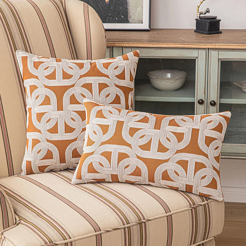 DecorBites™ Brown Coffee Geometric Jacquard Cushion Cover: High Precision & Light Luxury Modern Pillow Case for Home Decor