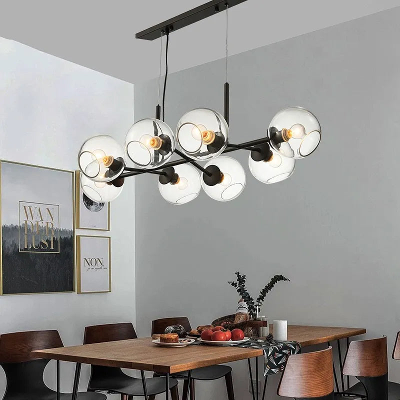DecorBites™ Black Gold Molecule Glass Ball Chandelier Modern Loft Lamp Living Room Kitchen Island Light
