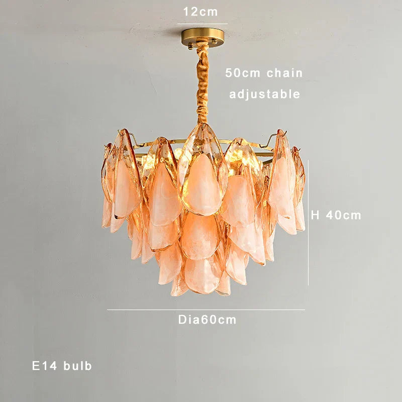 DecorBites™ Amber Glass Chandelier: Dimmable Luxury Light Fixture for Living Room Hall