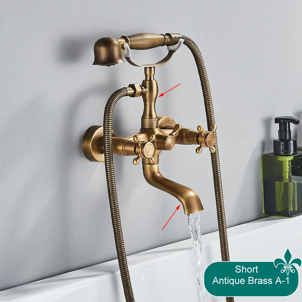 DecorBites™ Antique Brass Telephone Shape Wall Mounted Bathtub Faucet