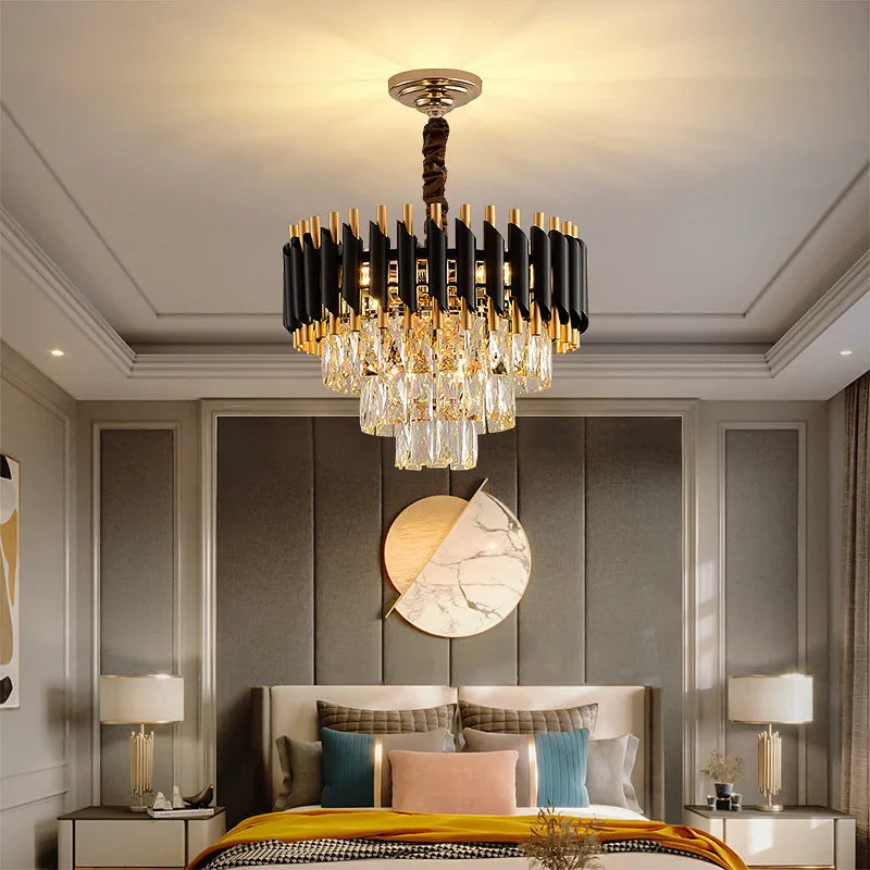 DecorBites™ Crystal LED Pendant Light Chandelier: Modern Black Luxury Lighting for Home Decor