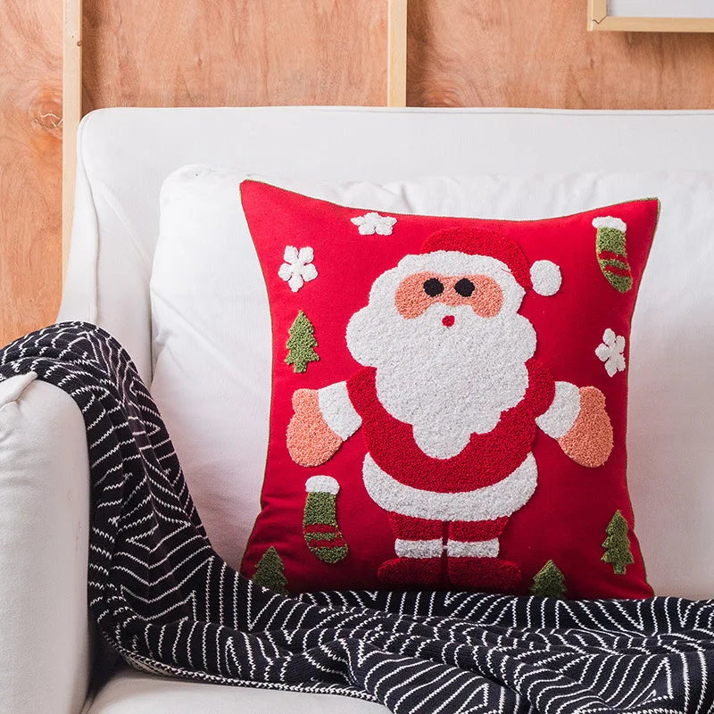 DecorBites™ Christmas Embroidered Cotton Canvas Pillow Covers Snowflake Elk Decor