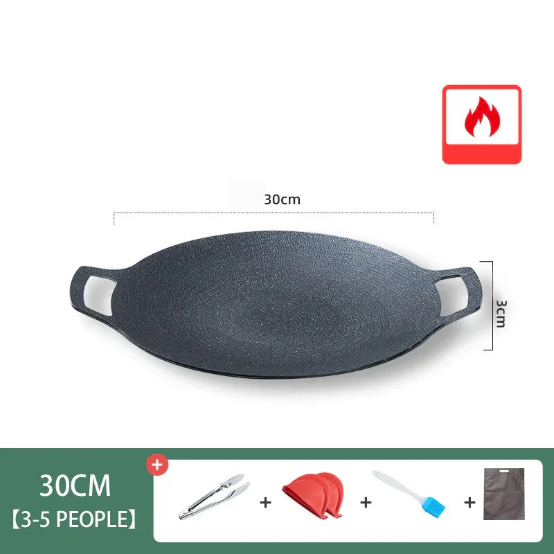 DecorBites™ Korean BBQ Grill Pan: Round Non-Stick Outdoor Frying Pan for Camping & Travel