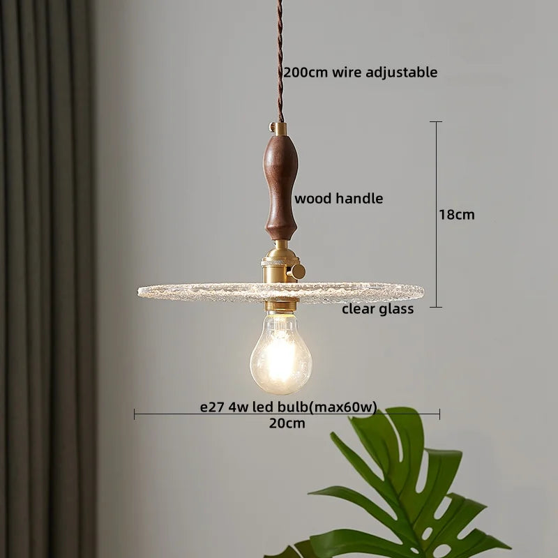 DecorBites™ LED Pendant Light Fixture Wood Handle Clear Glass Modern Hanging Lamp