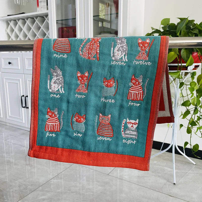 DecorBites™ Kids Cartoon Face Towels - Set of 3 | Cats Print | 100% Cotton | 25*50cm