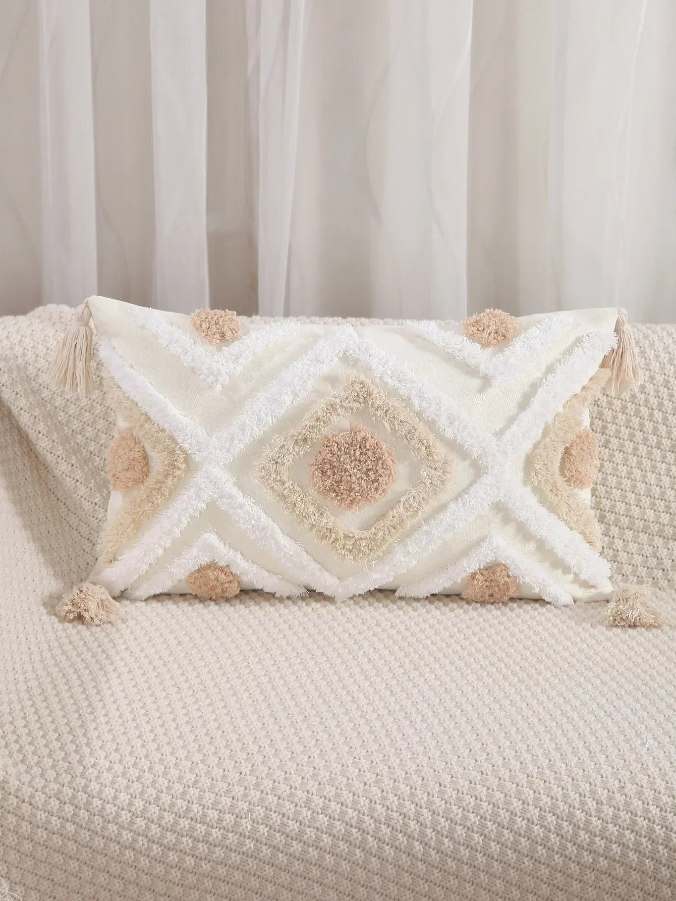 DecorBites™ Boho Geometric Tufted Cushion Cover Cotton Canvas Pillow Covers