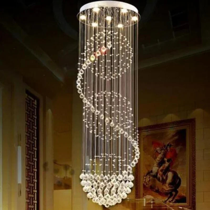 DecorBites™ LED Spiral Crystal Ball Chandelier for Staircase | Modern Indoor Hanging Light Fixture