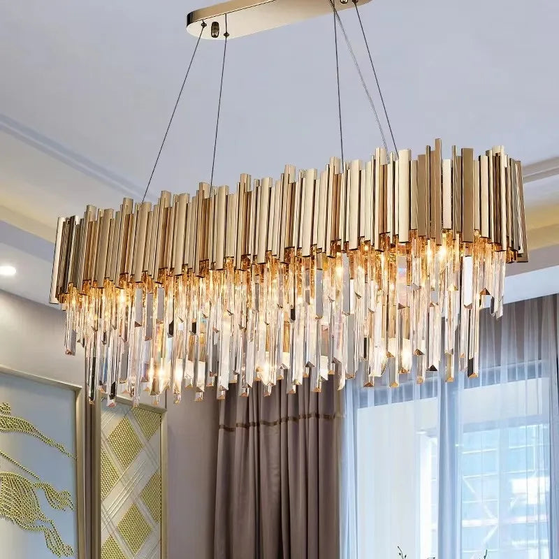 DecorBites™ Crystal Gold Chandeliers: Modern Luxury for Villa Living Room - Nordic Design