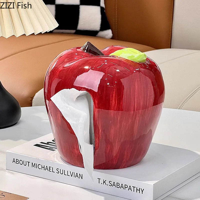 DecorBites™ Apple Shape Ceramic Tissue Box - Coffee Table Desk Decoration