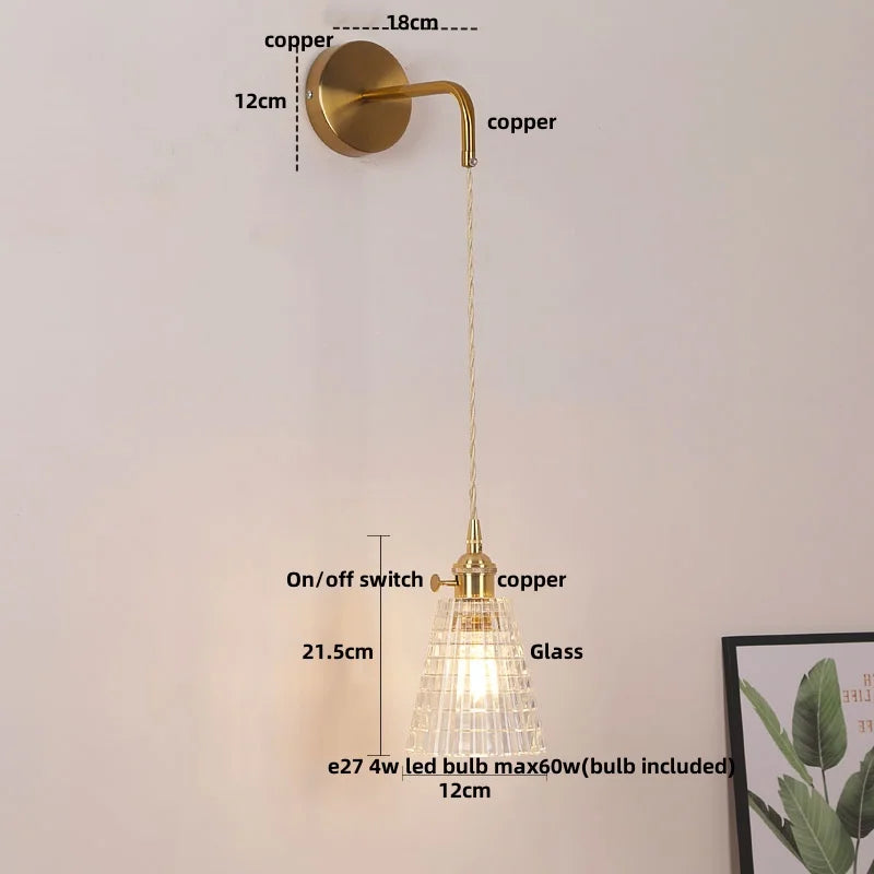 DecorBites™ Clear Glass LED Wall Lamp Pull Chain Switch Modern Luxury Home Decor